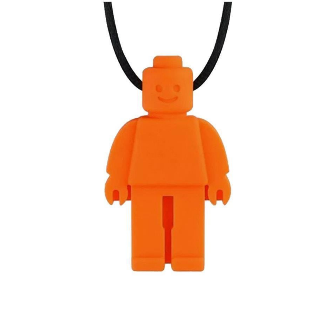 Brick Man Pendant Silicone Sensory Necklace Orange simple
