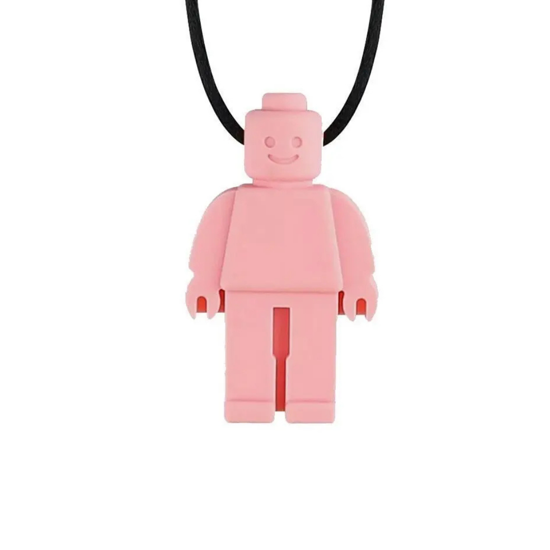 Brick Man Pendant Silicone Sensory Necklace Pink simple