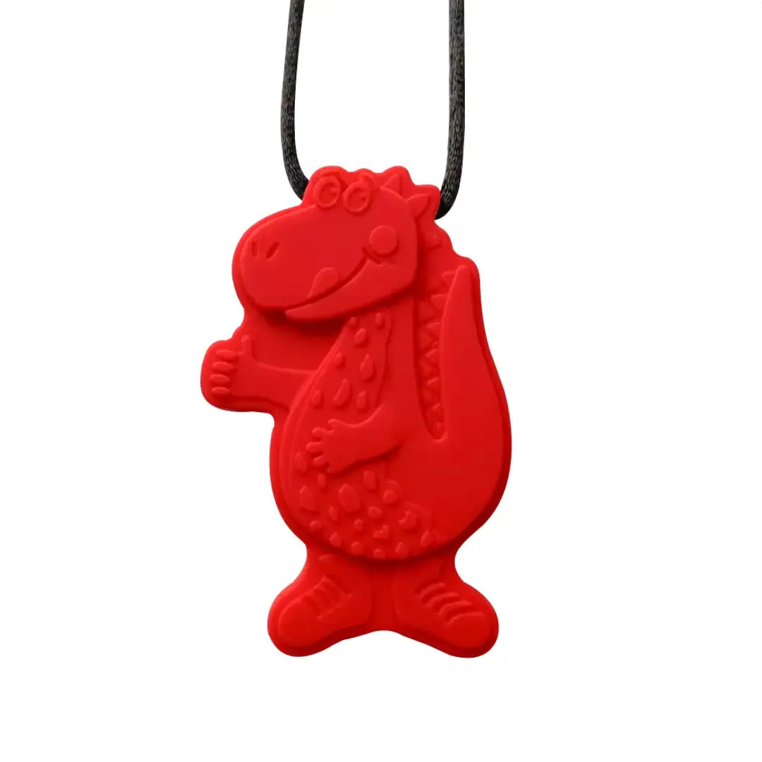 Sensory Necklace Dinosaur Pendant Silicone Sensory Necklace red