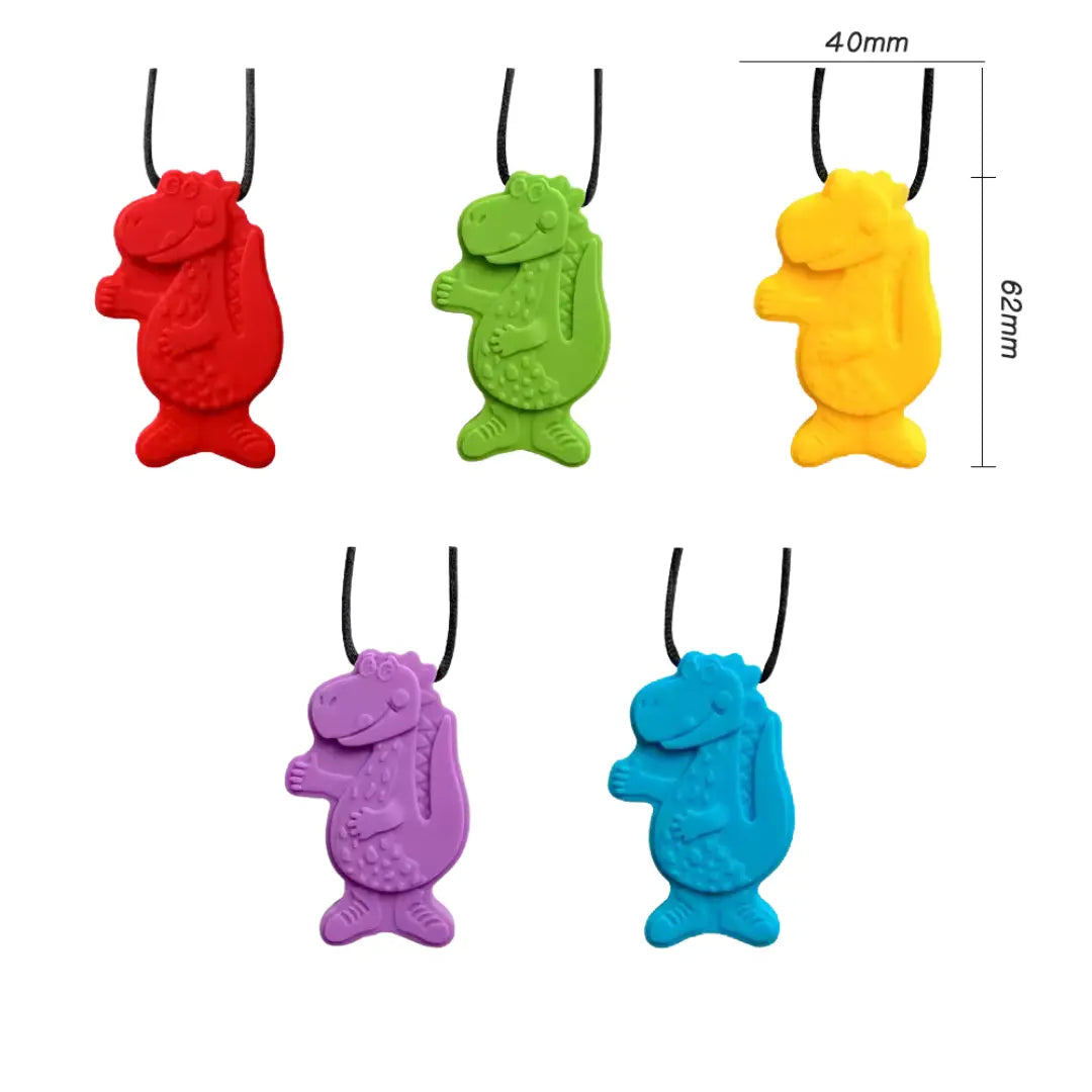 Sensory Necklace Dinosaur Pendant Silicone Sensory Necklace red green yellow blue purple