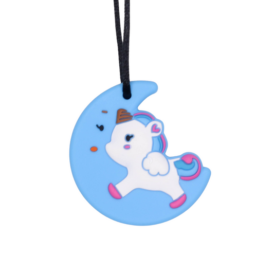 Unicorn Moon Pendant Silicone Sensory Necklace Blue