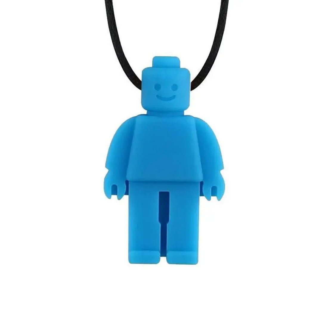 Brick Man Pendant Silicone Sensory Necklace Blue simple