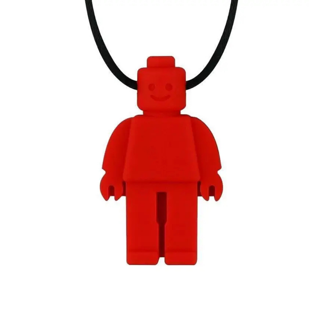 Brick Man Pendant Silicone Sensory Necklace Red simple