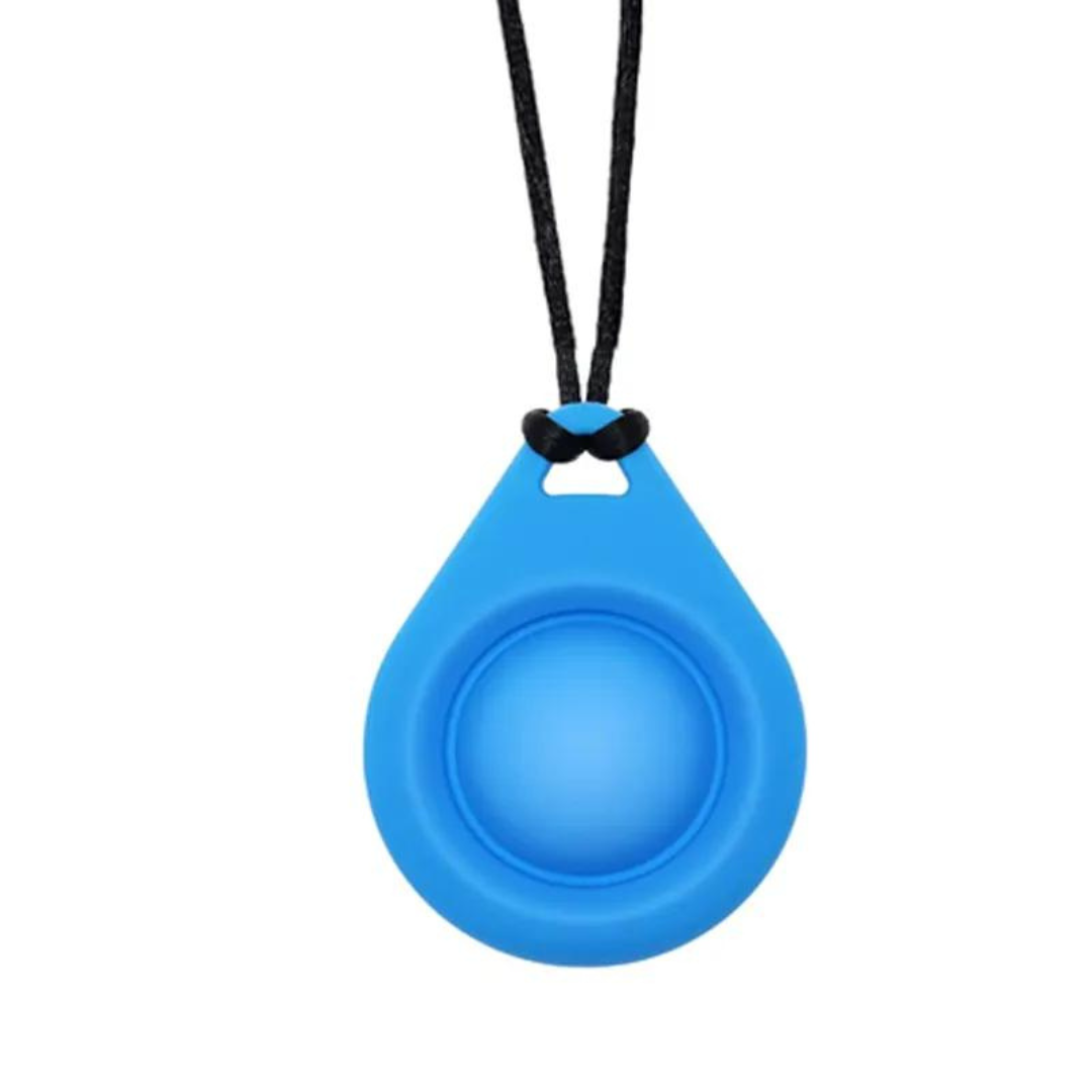 Silicone Sensory Necklace Sensory necklaces are great for kids ages 3+. Discreet and can be worn under tee-shirts at school, in times of stress, anxiety or restlessness our sensory necklaces are there to help. Our block pendant necklaces come fitted with a safety break away clasp like all our silicone jewellery. Blocks are currently available in Blue, Red, Yellow, Green, Orange and Turquoise. Easy adjustable length from child to adult.