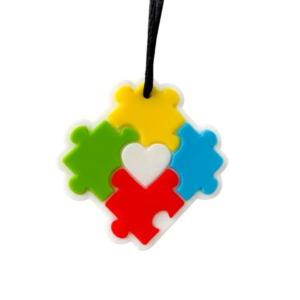 Silicone Sensory Necklace Sensory necklaces are great for kids ages 3+. Discreet and can be worn under tee-shirts at school, in times of stress, anxiety or restlessness our sensory necklaces are there to help. Our block pendant necklaces come fitted with a safety break away clasp like all our silicone jewellery. Blocks are currently available in Blue, Red, Yellow, Green, Orange and Turquoise. Easy adjustable length from child to adult.